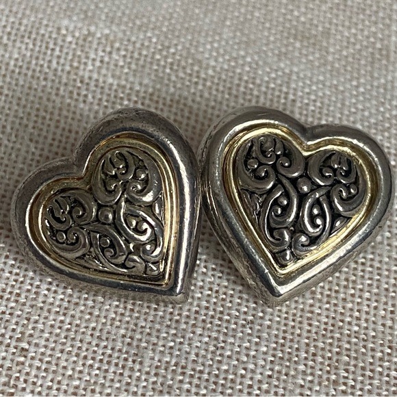 unbranded Jewelry - Silver Heart shape Earrings ornate Brighton Swirl pierced earrings gold puffy